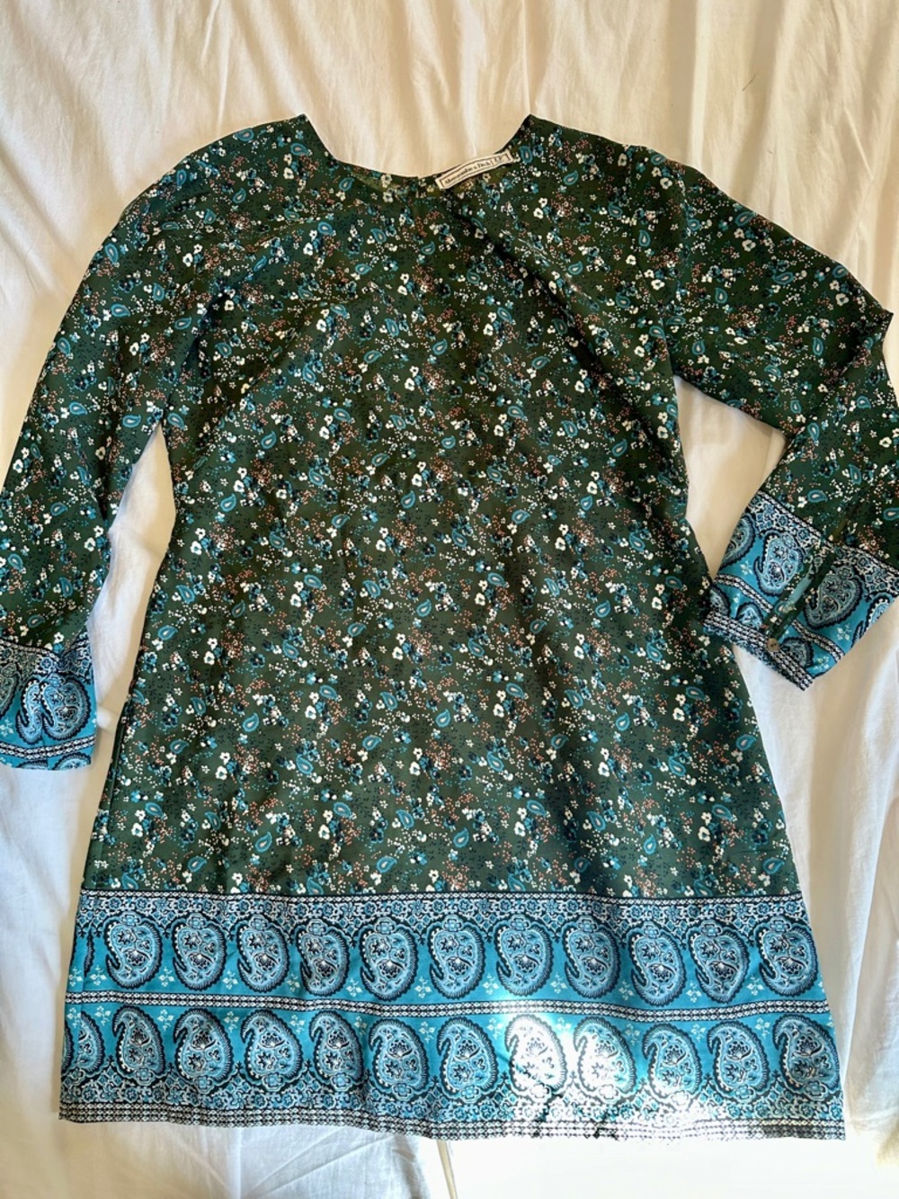 Women’s Abercrombie & Fitch floral paisley mini dress, Size Large Petite, Green